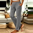 thumbnail image 1 of Women's Split Hem Straight Leg Yoga Pants, Soft Stretchy Ruched Waist Casual Loungewear Trousers with Pockets Gray Womens Waterproof Pants L, 1 of 6