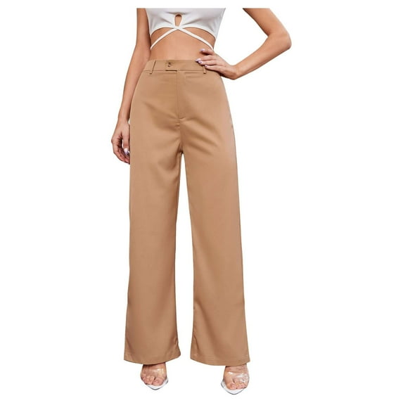 Women's Split High Waist Elegant Wide Leg Long Office Pants Casual Loose Fit Solid Color Work Trousers for Women