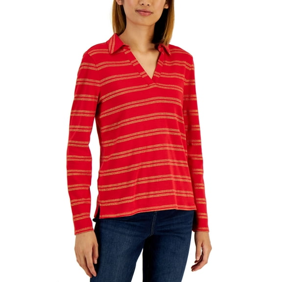 Women's Split-Neck Collared Top Ravishing Red Combo XL