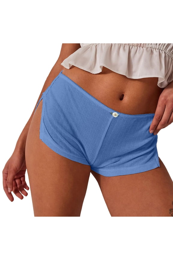 Women's Split Side Hot Shorts Solid Color, Sexy High Cut Denim Shorts, Stretchy Booty Shorts, Fashion Summer Hot Pants with Thigh Slit ,Blue S