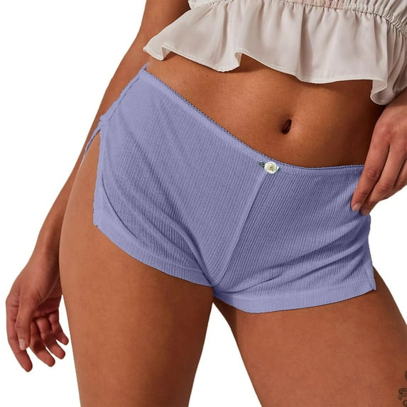 Women's Split Side Hot Shorts Solid Color, Sexy High Cut Denim Shorts, Stretchy Booty Shorts, Fashion Summer Hot Pants with Thigh Slit ,Purple S