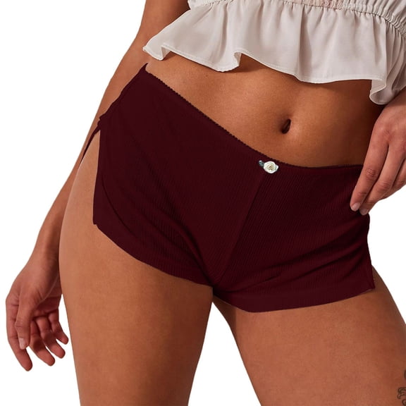 Women's Split Side Hot Shorts Solid Color, Sexy High Cut Denim Shorts, Stretchy Booty Shorts, Fashion Summer Hot Pants with Thigh Slit ,Wine S