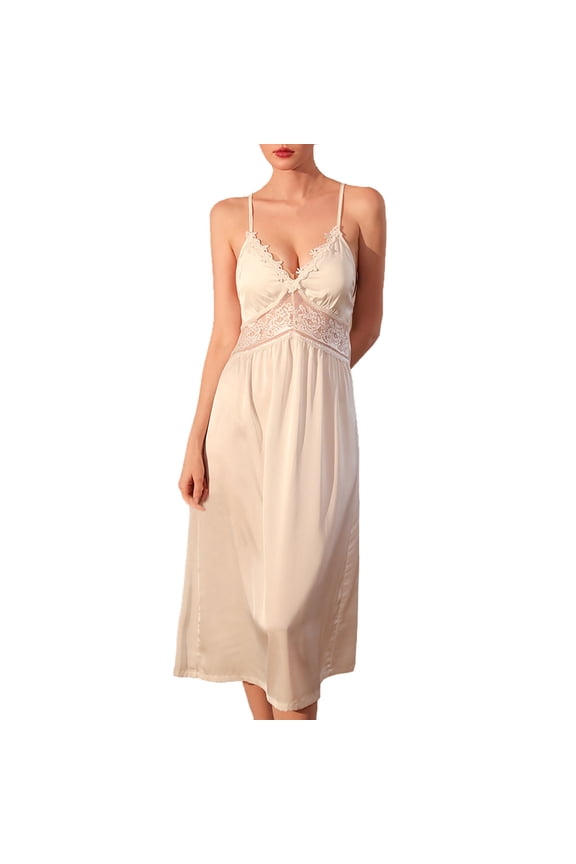 Women's Split Spaghetti Strap Dress With Open Back Temptation Home Pajama Fashion Open Back Short Skirt White