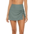 thumbnail image 1 of Women's Split Swim Skirt High Waisted Ruched Drawstring Swimuit Bottom with Built-in Panty, 1 of 6