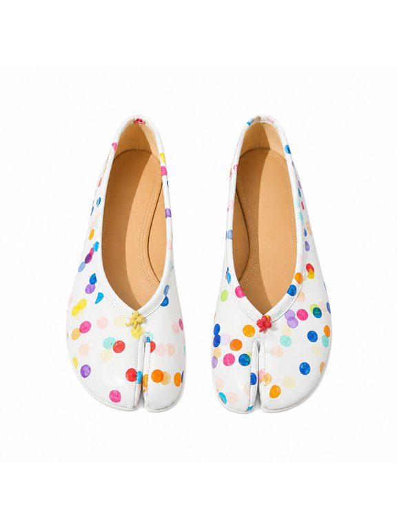 Women’s Split Toe Ballet Flats Colorful Polka Dot Slip On Casual Flat Shoes