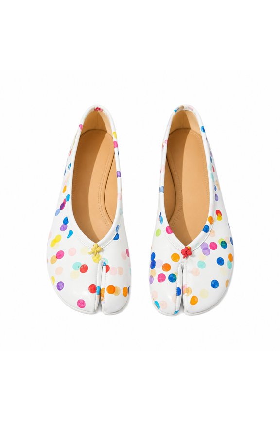 Women’s Split Toe Ballet Flats Colorful Polka Dot Slip On Casual Flat Shoes