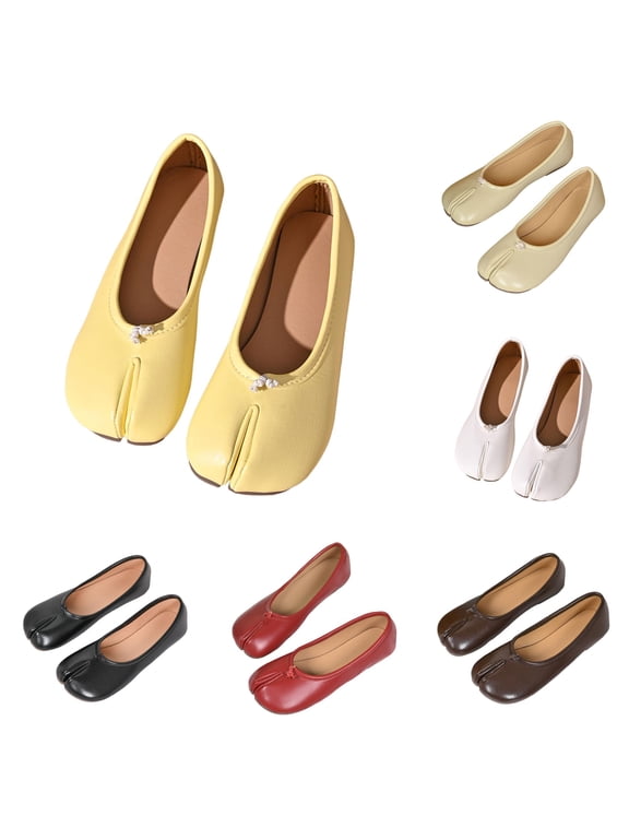 Women's Split Toe Ballet Shoes, Round Toe Wide Width Low Heel Comfortable Shoes