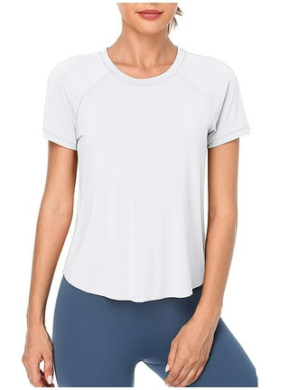 Womens Short Sleeve Workout Tops Yoga Activewear T-Shirt - Grey -  C818QXX48EC Size Medium