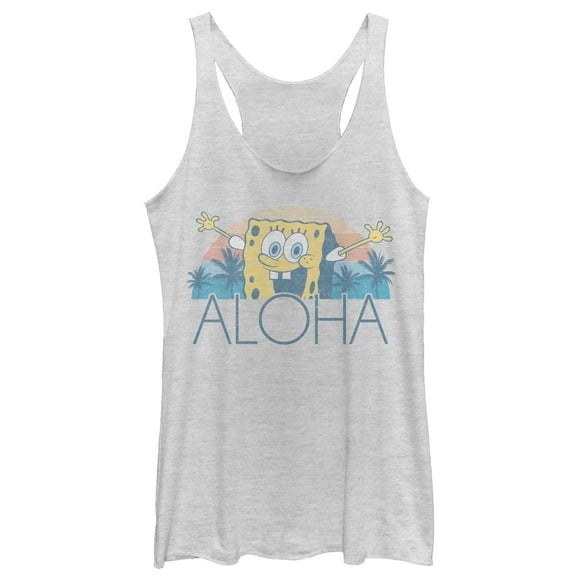 Women's SpongeBob SquarePants Aloha Sunset Racerback Tank Top White Heather 2X Large