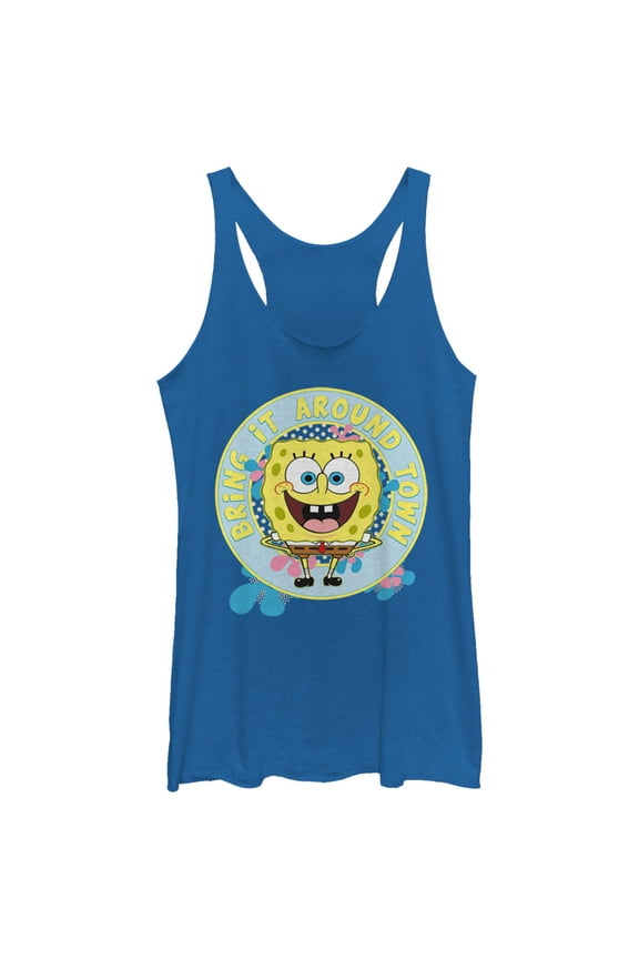 Women's SpongeBob SquarePants Bring Around Town Racerback Tank Top Royal Blue Heather 2X Large