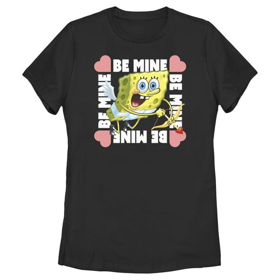 Women's SpongeBob SquarePants Cupid Be Mine Graphic Tee Black Small