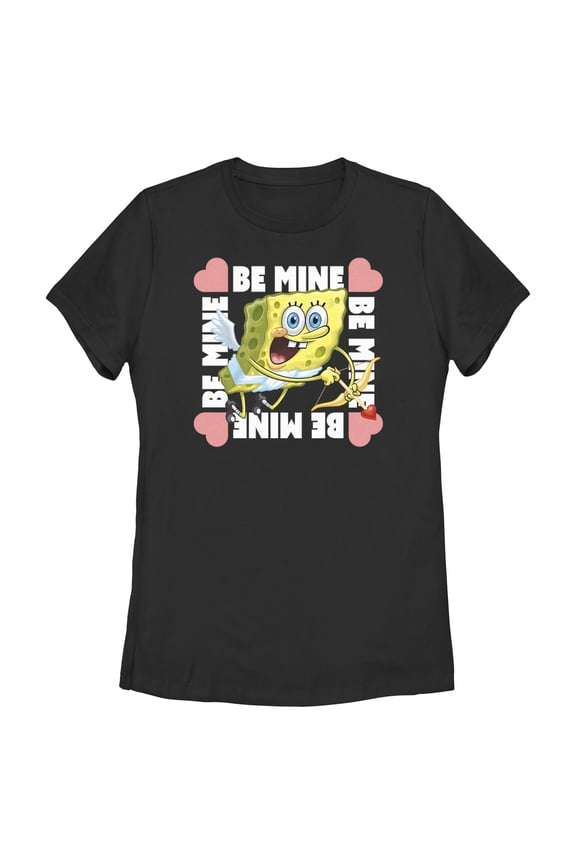 Women's SpongeBob SquarePants Cupid Be Mine Graphic Tee Black Small
