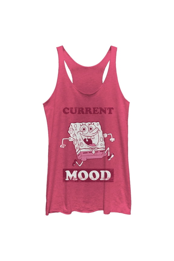Women's SpongeBob SquarePants Current Mood Racerback Tank Top Pink Heather X Large