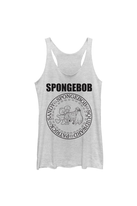 Women's SpongeBob SquarePants Emblem Racerback Tank Top White Heather Medium
