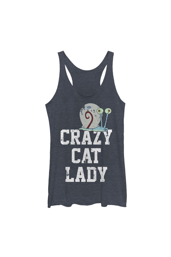 Women's SpongeBob SquarePants Gary Crazy Cat Lady  Racerback Tank Top Navy Blue Heather X Large