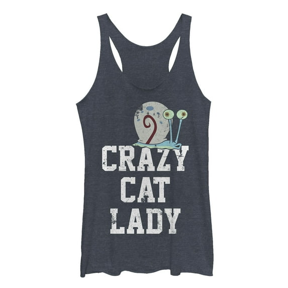Women's SpongeBob SquarePants Gary Crazy Cat Lady Racerback Tank Top Navy Blue Heather X Large