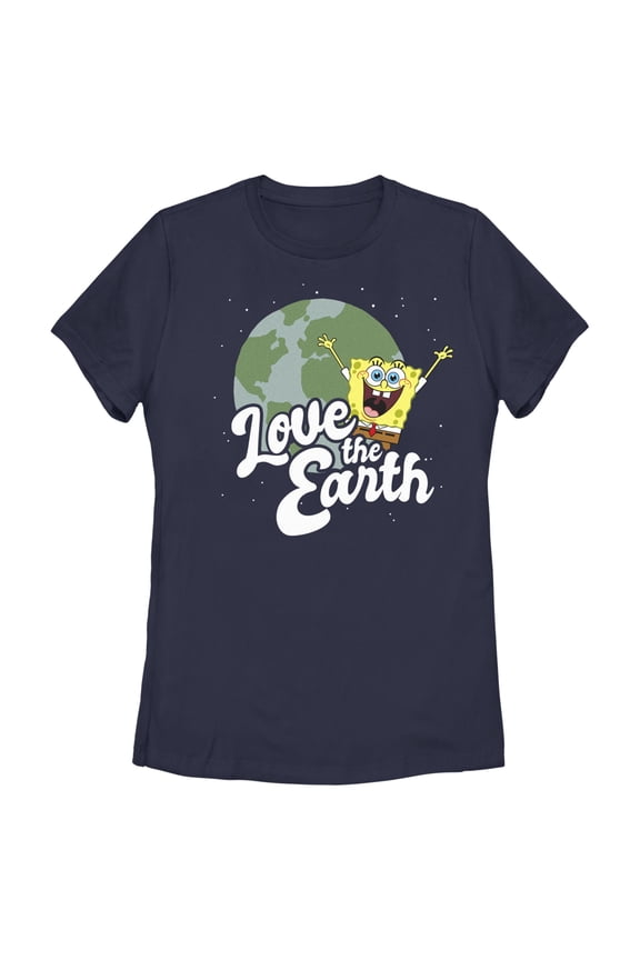 Women's SpongeBob SquarePants Love the Earth Graphic Tee Navy Blue Small