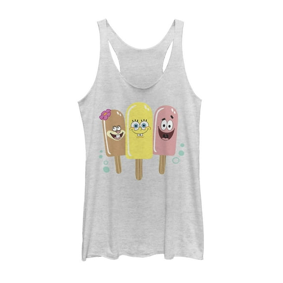 Women's SpongeBob SquarePants Popsicles Racerback Tank Top White Heather 2X Large