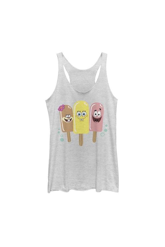 Women's SpongeBob SquarePants Popsicles  Racerback Tank Top White Heather X Small
