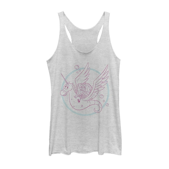 Women's SpongeBob SquarePants Seahorse Unicorn Ride  Racerback Tank Top White Heather Medium