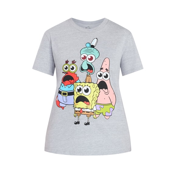 Women's SpongeBob SquarePants Shocked Gray Graphic T-Shirt - XXS