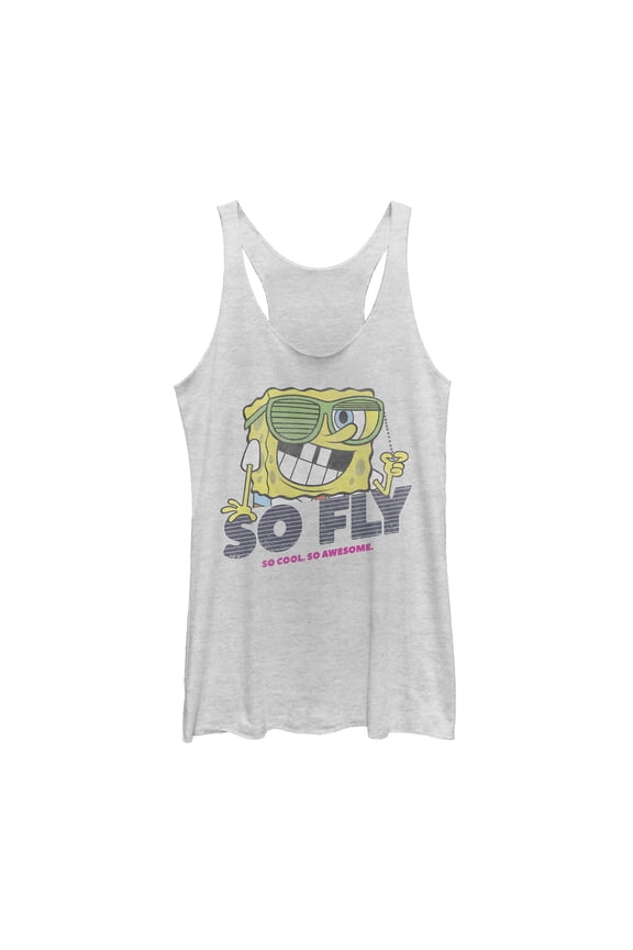 Women's SpongeBob SquarePants So Fly Sunglasses Racerback Tank Top White Heather X Small