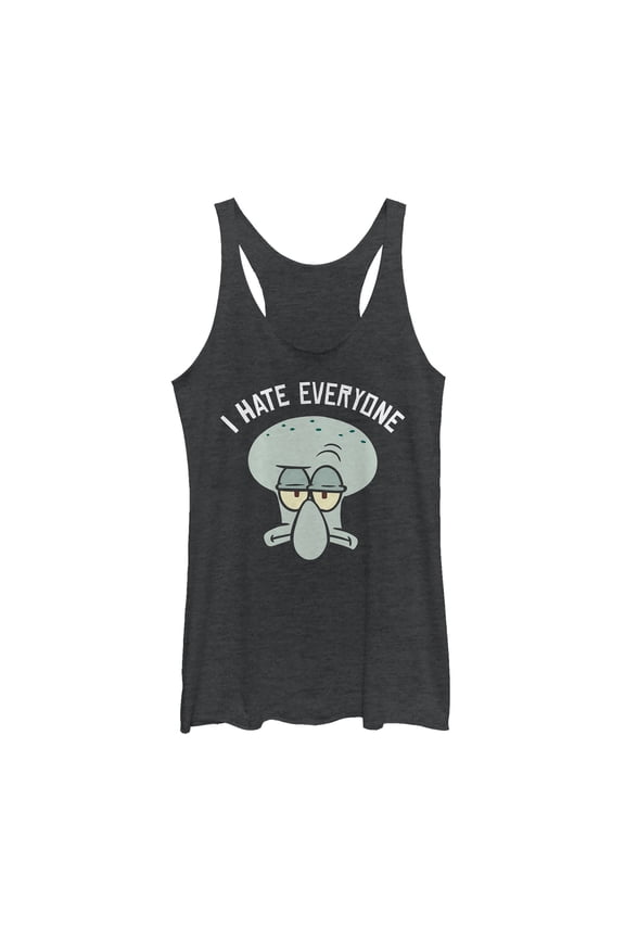 Women's SpongeBob SquarePants Squidward Hates Everyone Racerback Tank Top Black Heather Large
