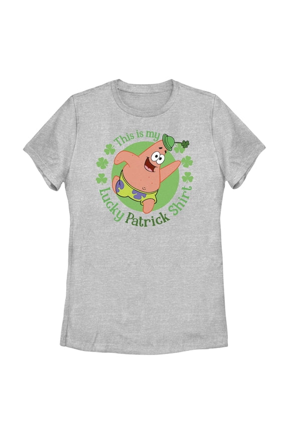 Women's SpongeBob SquarePants St. Patrick's Day This is my Lucky Patrick Shirt Graphic Tee Athletic Heather Small