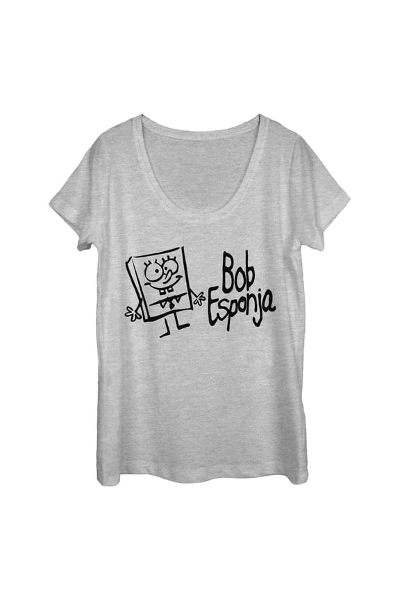 Women's SpongeBob SquarePants Stick Figure  Scoop Neck Athletic Heather Small