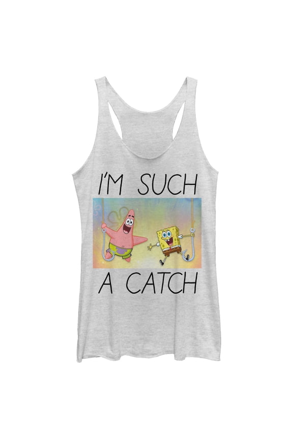 Women's SpongeBob SquarePants Such A Catch Racerback Tank Top White Heather Large