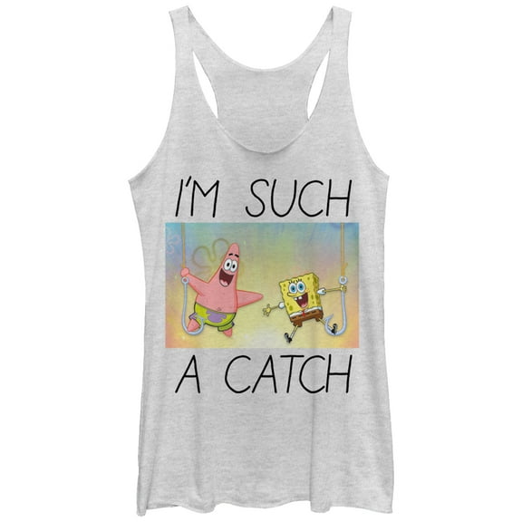 Women's SpongeBob SquarePants Such A Catch  Racerback Tank Top White Heather Small