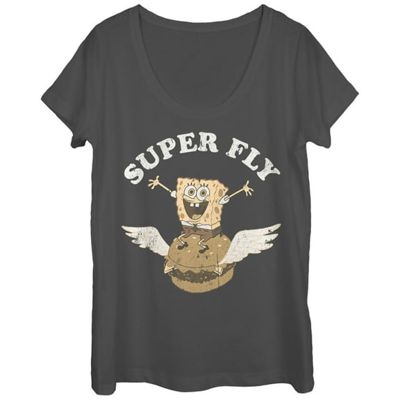 Women's SpongeBob SquarePants Super Fly Burger  Scoop Neck Black Large