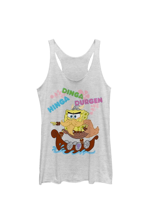 Women's SpongeBob SquarePants Viking Boat Racerback Tank Top White Heather Medium