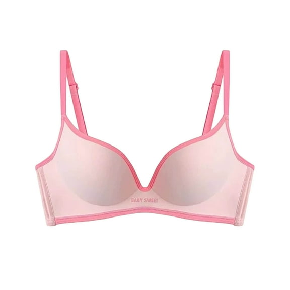 Women's Sport Bras Soft Push Up Bra Wireless Deep V Neck Lightly Lined Brassiere Adjustable Strap Padded Underwear (M, Pink)