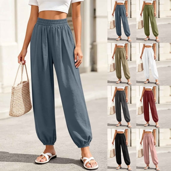 Women's Sport Casual Solid Color Elastic Waist Pocket Pants Sweatpants for Women, High Waisted Stretchy Athletic Gym Fitness, Running Yoga Workout Lounge, Womens Pants | VerBelle,Khaki 2XL
