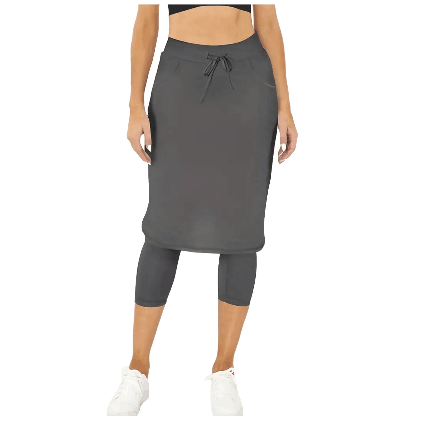 Women s Sport Golf Skirted Capri Leggings Tennis Attached Capri Leggings with Skirt Attached Lift Modest Athletic Knee Length Lifting Apparel Soft Slim Workout Solid Drawstring Sexy Walmart