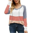thumbnail image 1 of Women's Sport Lightweight Knit Hoodies Casual Drawstring Color Block Sweaters Loose Tunics Pullover Tops Sweatshirts, 1 of 3