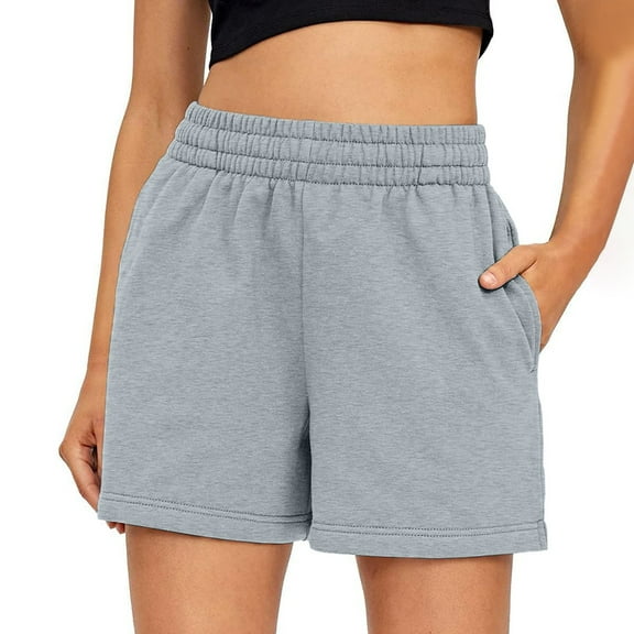Women's Sport Sweat Shorts Elastic Waist Pull on Breathable Cute Shorts Stretchy High Rise Beach Cargo Shorts with Pockets Gray XL