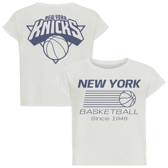 Women's Sportiqe Cream New York Knicks Athletic Club Collection Alana Premium Cropped T-Shirt