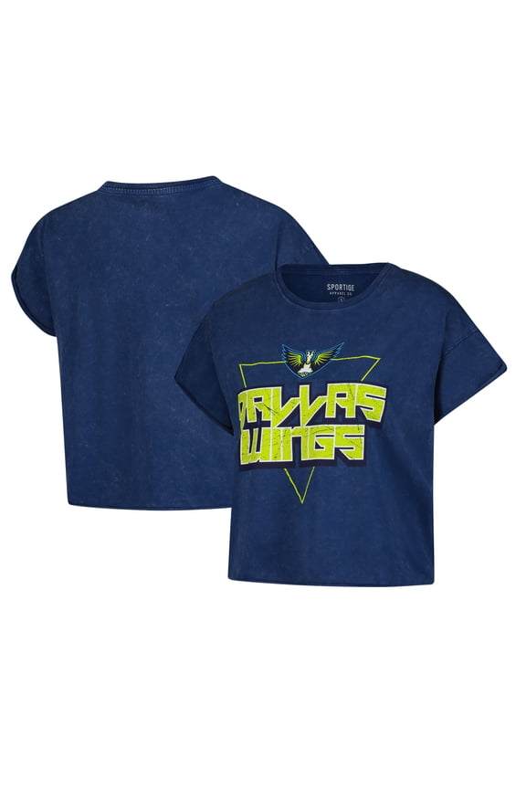Women's Sportiqe Navy Dallas Wings Rock N Roll Collection Gwen Mineral Wash Cropped T-Shirt