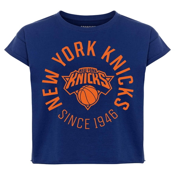 Women's Sportiqe Navy New York Knicks Cropped Genuine Issue Collection Alana T-Shirt