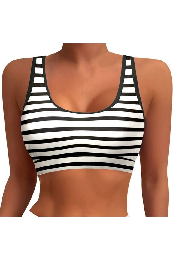 Women's Sports Bra Bikini Tops Racerback Swim Top Neck Bathing Suits Top Padded Crop Tops Swimsuit Racerback Design Wide Shoulder Straps