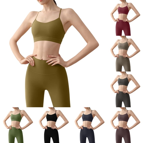 Women's Sports Bra Fixed Cup Slim Strap Yoga Bra Vest, Seamless Wireless Padded Fitness Underwear, Breathable High Elasticity Workout Bralette, Thin Strap Supportive Gym Tank Top, Yoga Cami Bra
