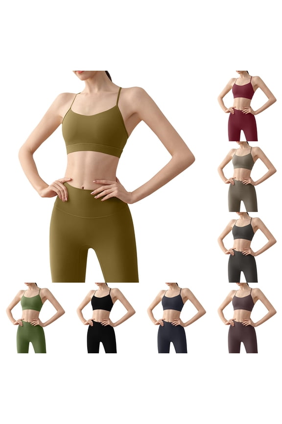 Women's Sports Bra Fixed Cup Slim Strap Yoga Bra Vest, Seamless Wireless Padded Fitness Underwear, Breathable High Elasticity Workout Bralette, Thin Strap Supportive Gym Tank Top, Yoga Cami Bra