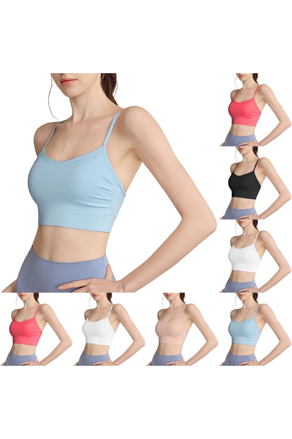 Women's Sports Bra Fixed Cup Slim Strap Yoga Bra Vest, Seamless Wireless Padded Fitness Underwear, Breathable High Elasticity Workout Bralette, Thin Strap Supportive Gym Tank Top, Yoga Cami Bra