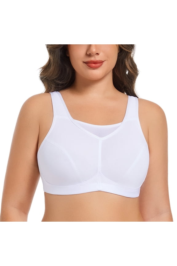 Women's Sports Bra Full Support High Impact Plus Size Wirefree Non-Padded Full Figure Bra 42H
