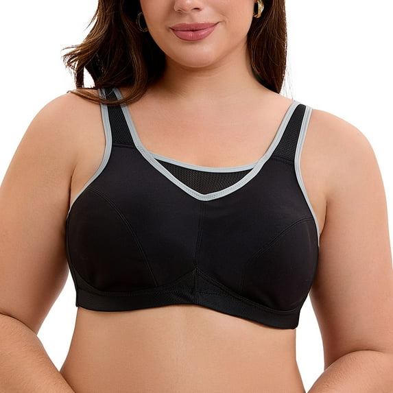 Women's Sports Bra Full Support High Impact Plus Size Wirefree Non-Padded Full Figure Bra 44G