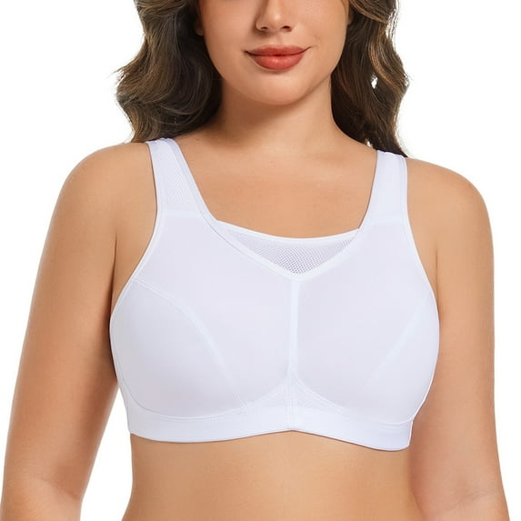 Women's Sports Bra Full Support High Impact Plus Size Wirefree Non-Padded Full Figure Bra 46G