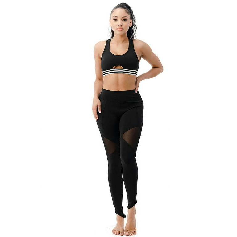 Women's Sports Bra Gym Sportswear Workout Yoga Activewear Tops Black White  Striped Large 