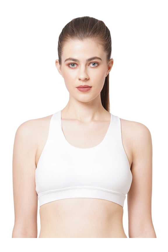 Women's Sports Bra Medium Support for Yoga, Running, Workout with Removable Cups (S, White)